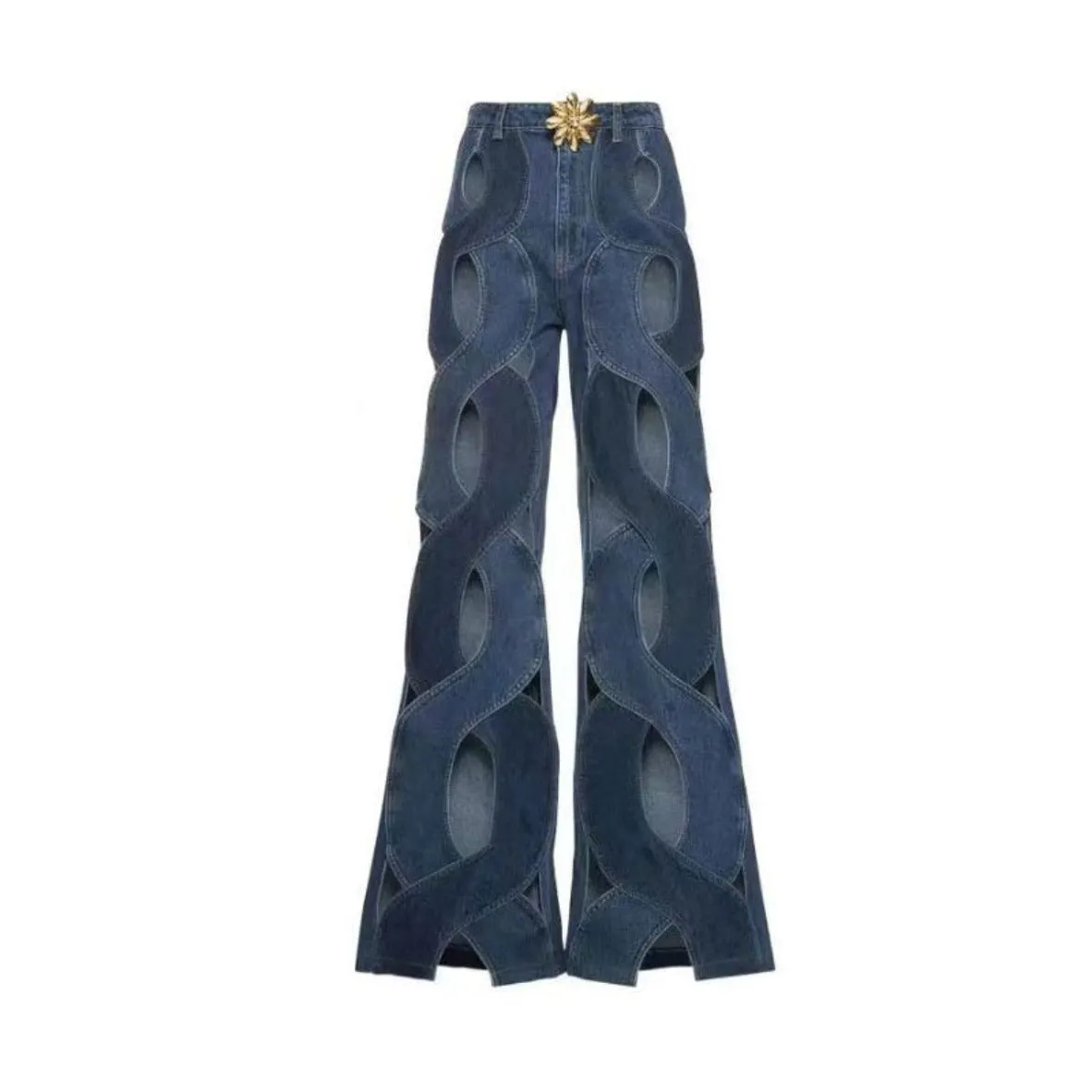 Criss-Cross Denim Flare Pants