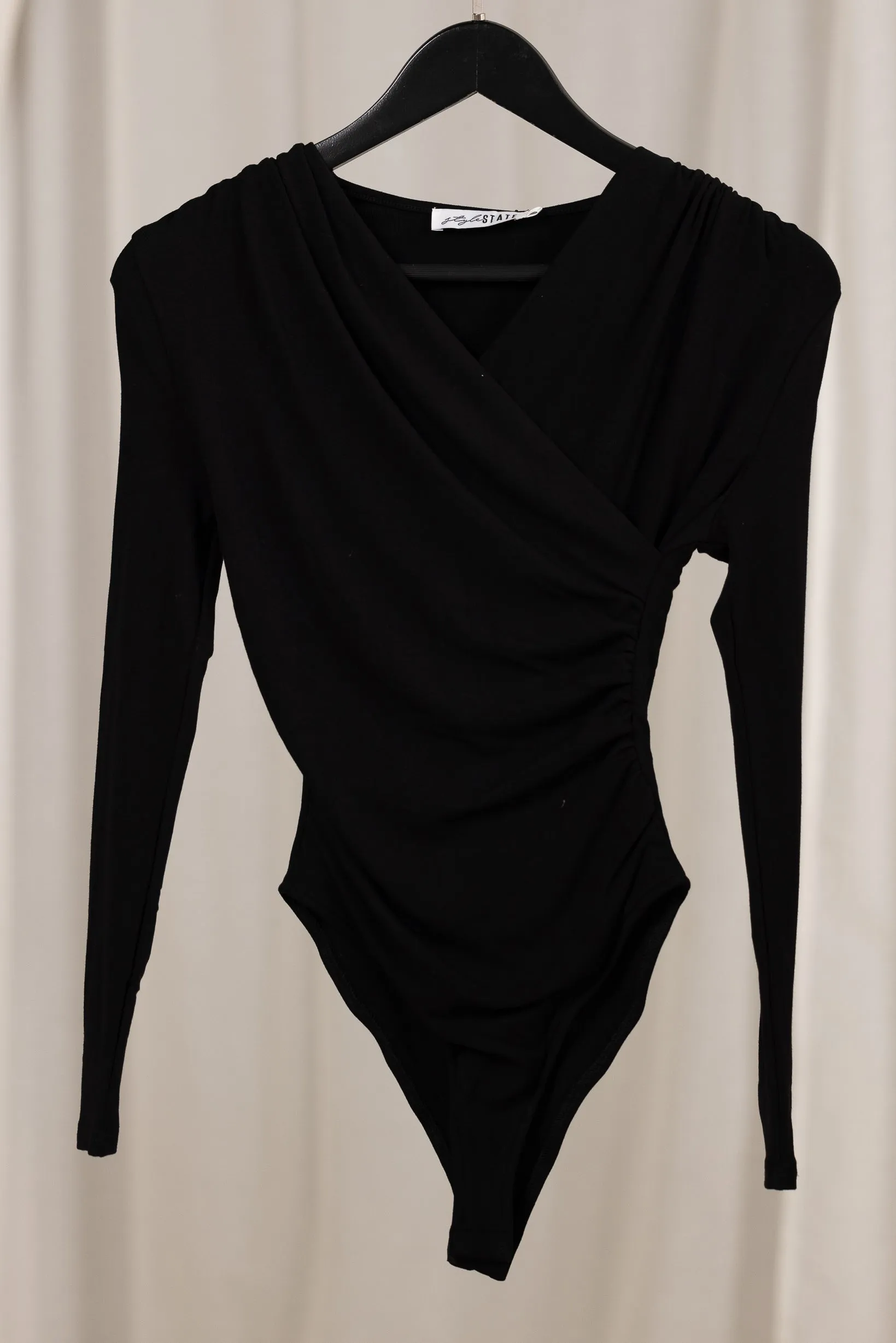 Cross Neck Ruched Jersey Bodysuit