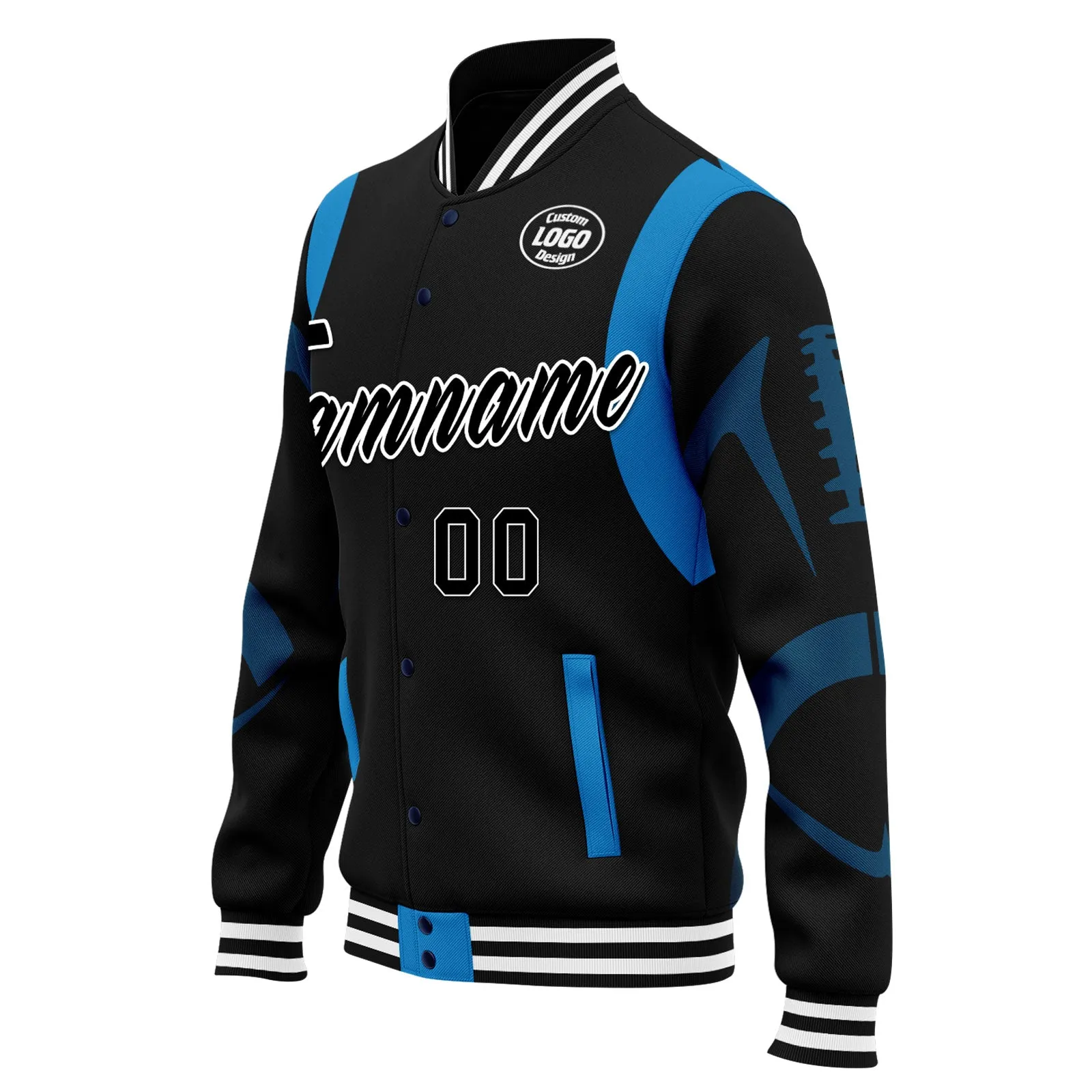 Custom Black Carolina Jacket Bomber Full-Snap Varsity Letterman Personalized Jacket FZ005-D025004-3