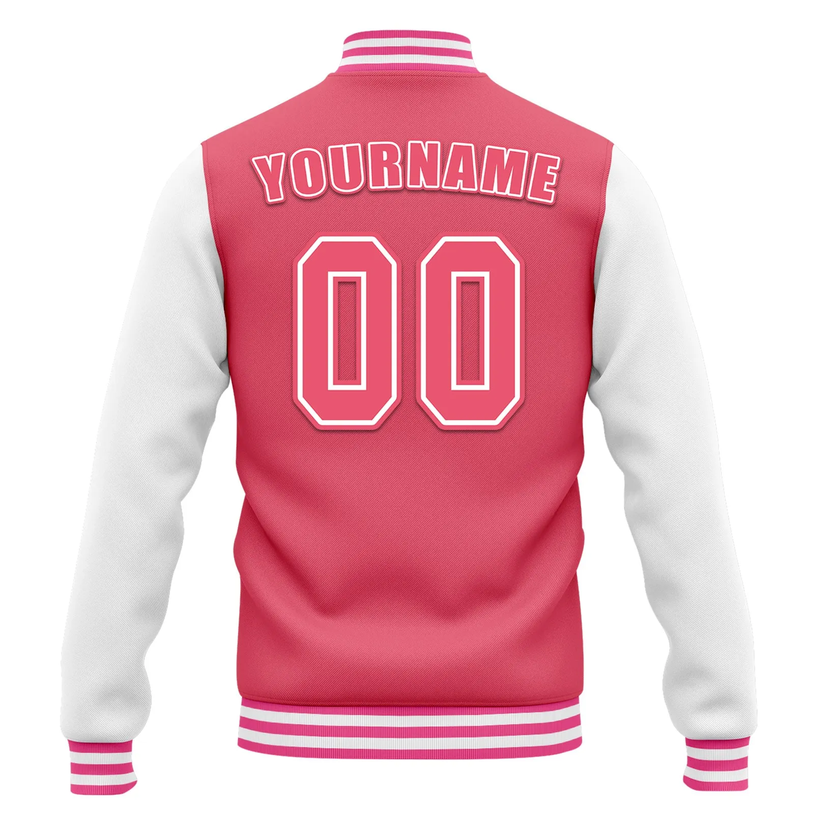 Custom Pink White Waterproof Jacket Bomber Full-Snap Varsity Letterman Personalized Jacket FZ007CD-D020316-14