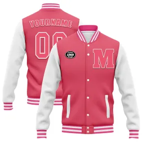 Custom Pink White Waterproof Jacket Bomber Full-Snap Varsity Letterman Personalized Jacket FZ007CD-D020316-14