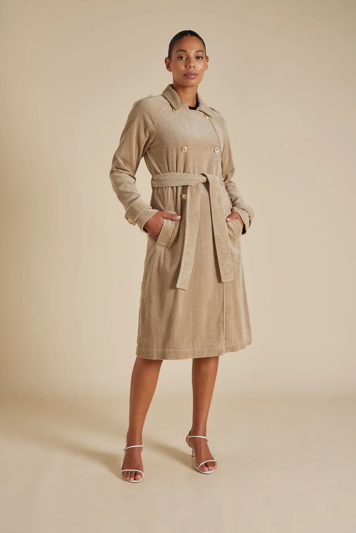 Darcy Corduroy Trench Coat in Camel