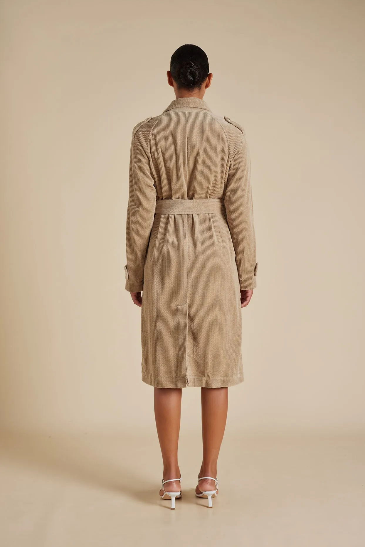 Darcy Corduroy Trench Coat in Camel