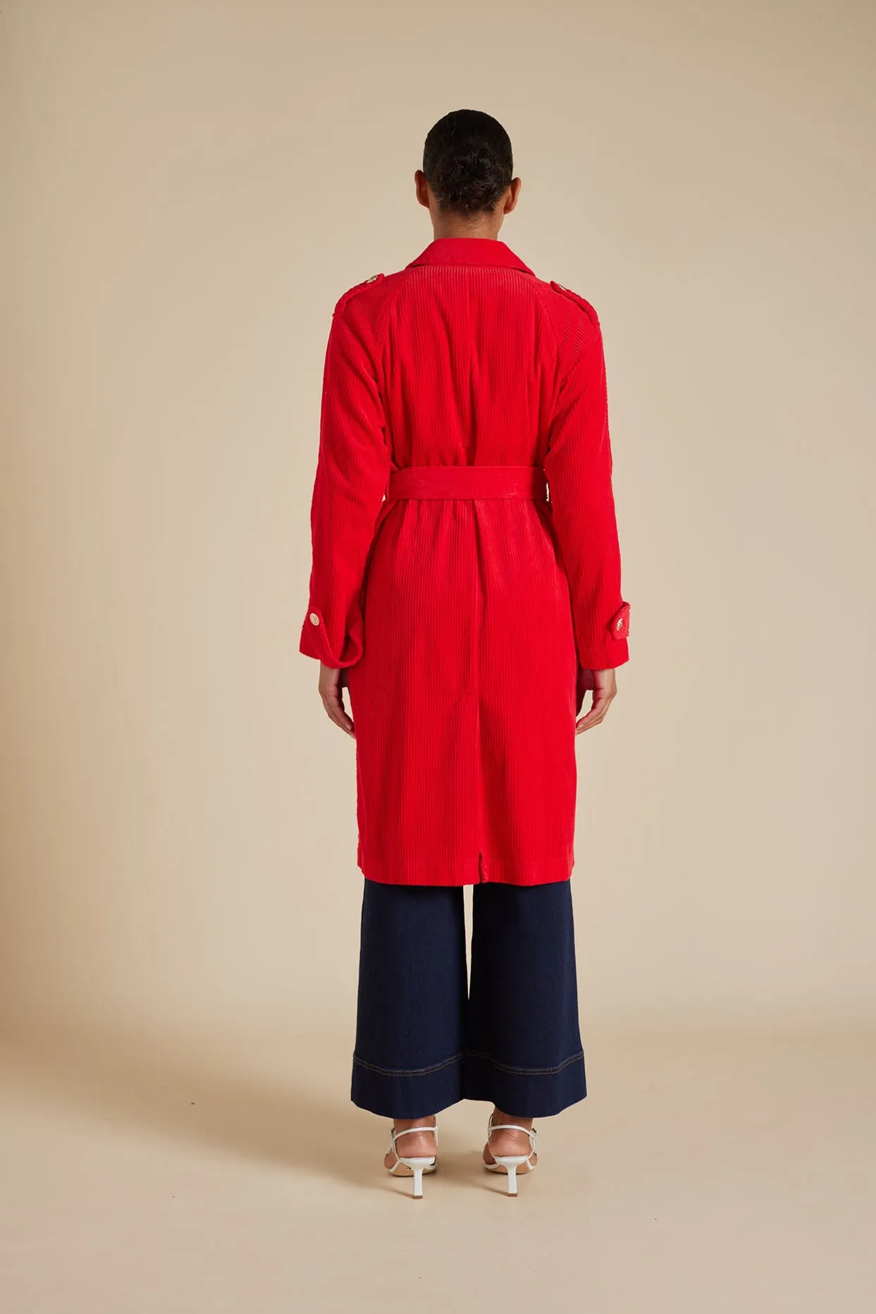 Darcy Corduroy Trench Coat in Red