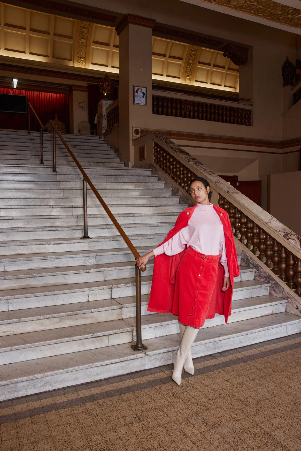 Darcy Corduroy Trench Coat in Red