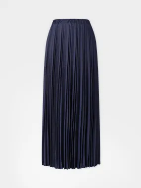 Denim Pleated Skirt-Dark Blue