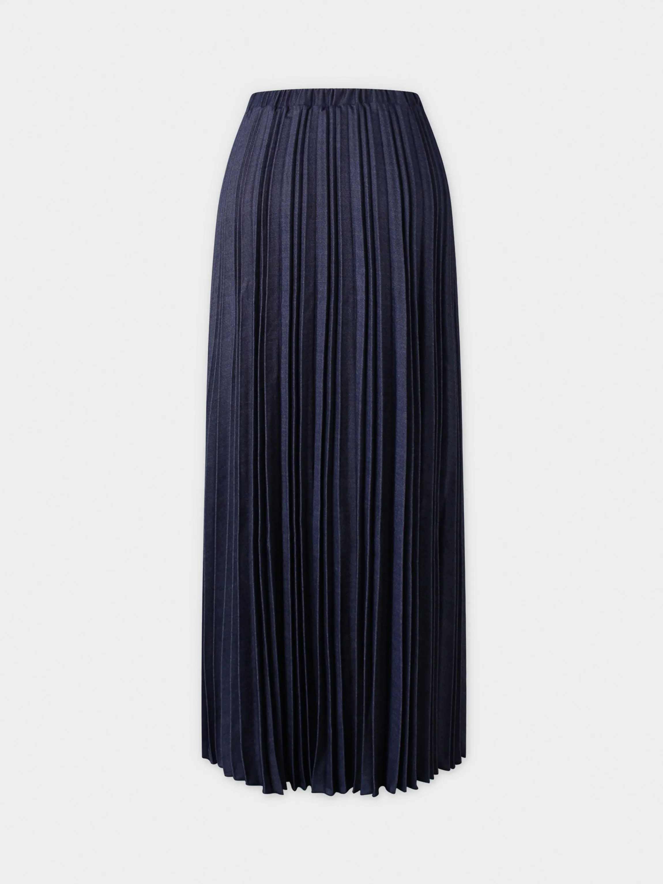 Denim Pleated Skirt-Dark Blue