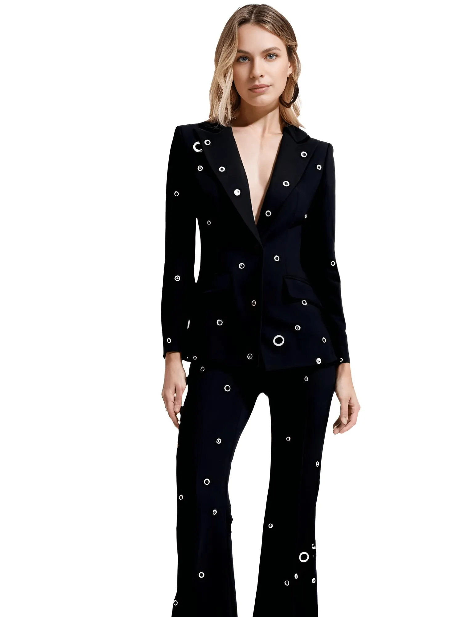 Designer Fashion Runway Suit Set Women's Grommet Women's Blazer Pants Set 2pcs