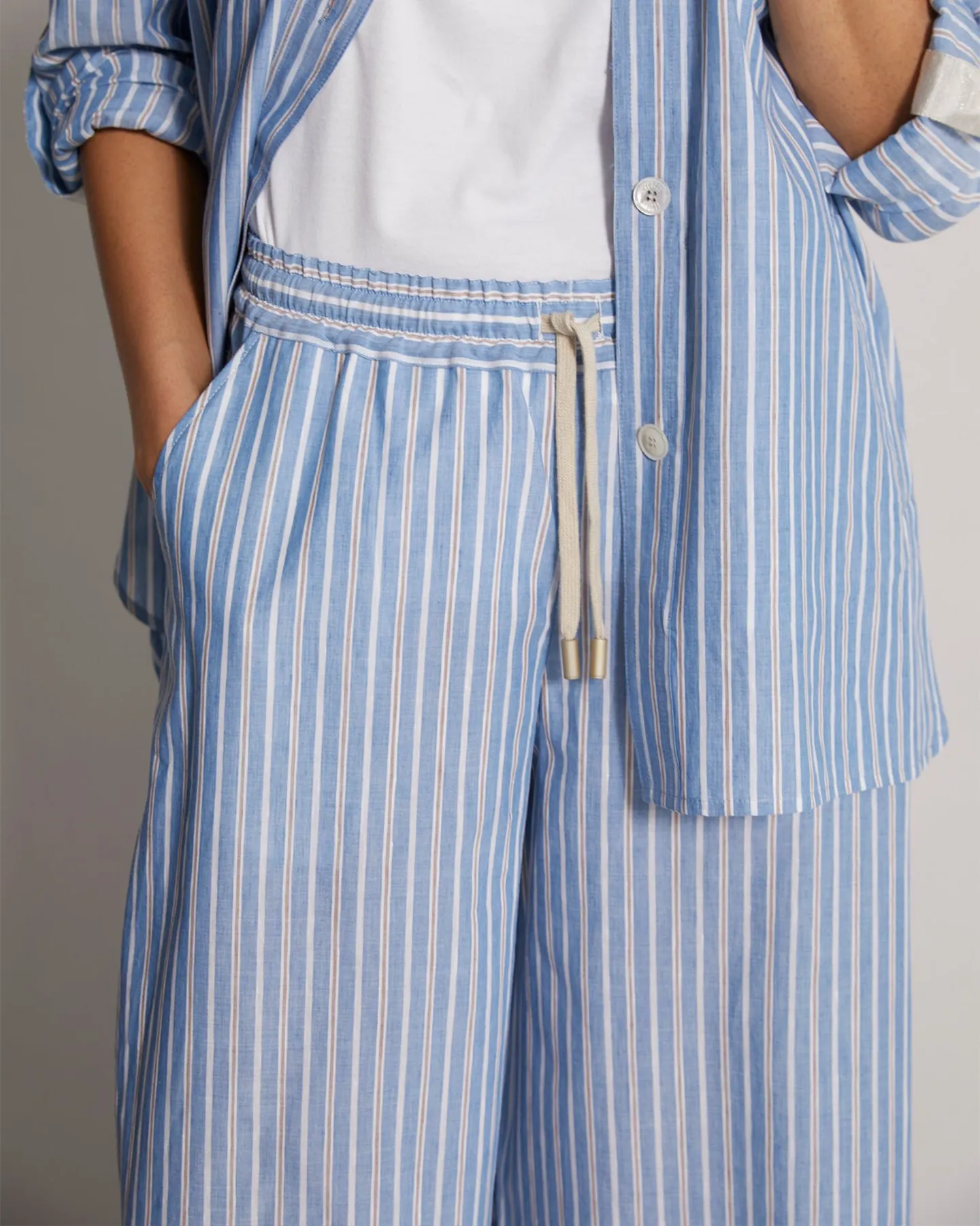 DIANA BLUE AND WHITE STRIPE LINEN BLEND PANT