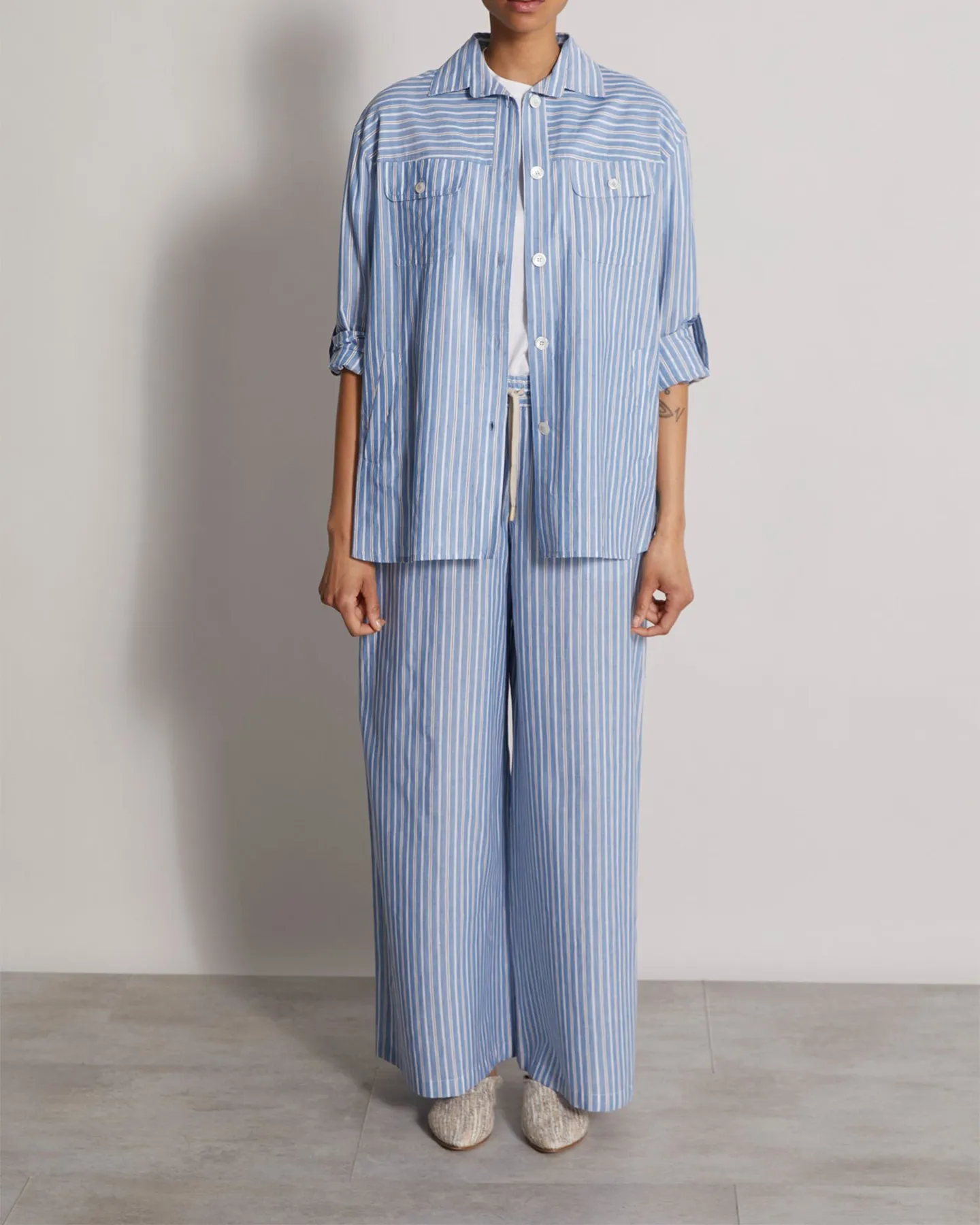 DIANA BLUE AND WHITE STRIPE LINEN BLEND PANT