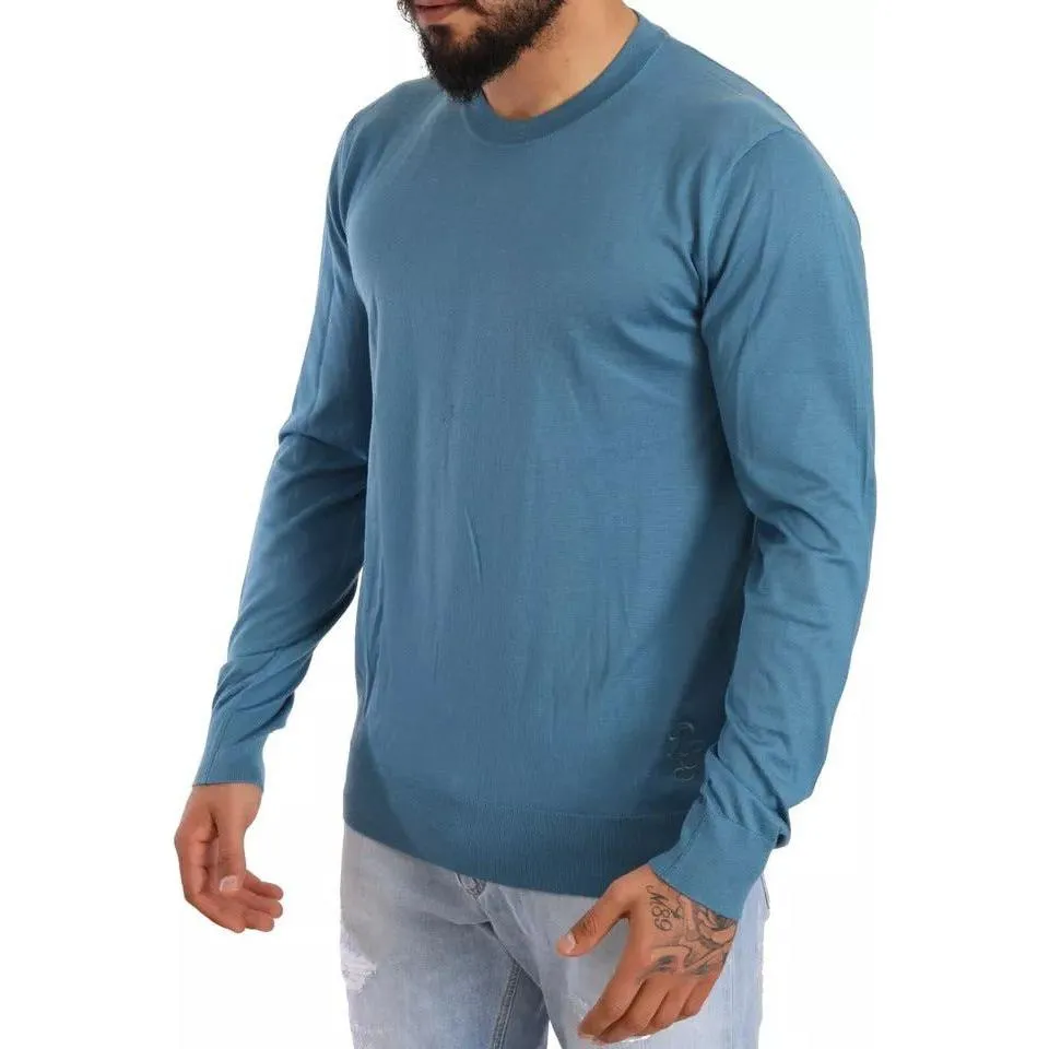 Dolce & Gabbana Blue Cashmere Crewneck Pullover Logo Sweater