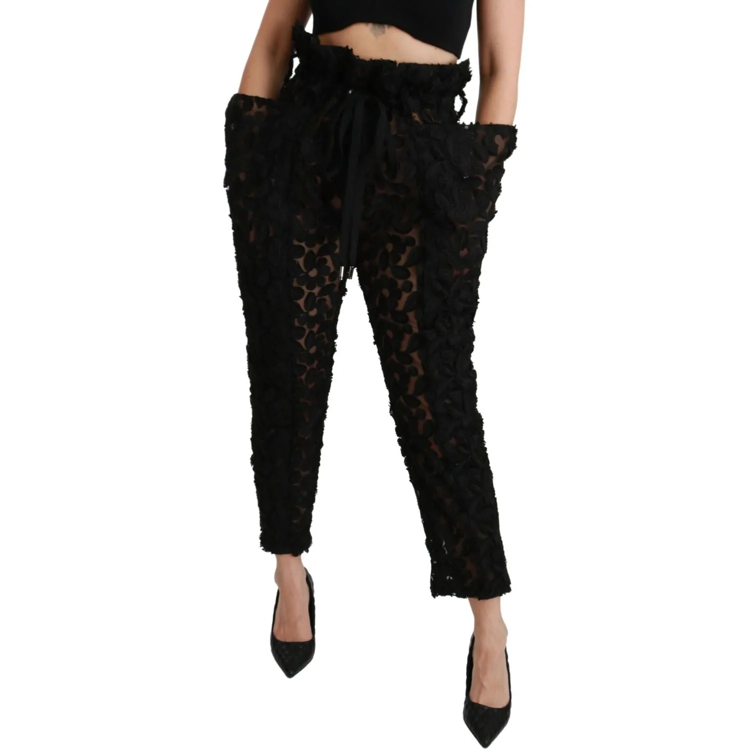 Dolce & Gabbana Chic Tapered High Waist Lace Pants