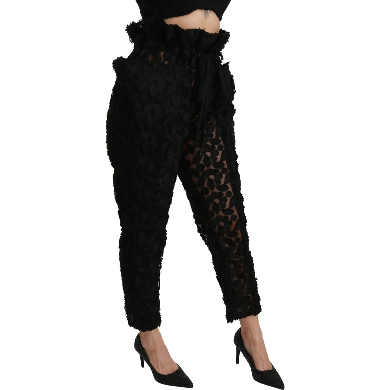 Dolce & Gabbana Chic Tapered High Waist Lace Pants