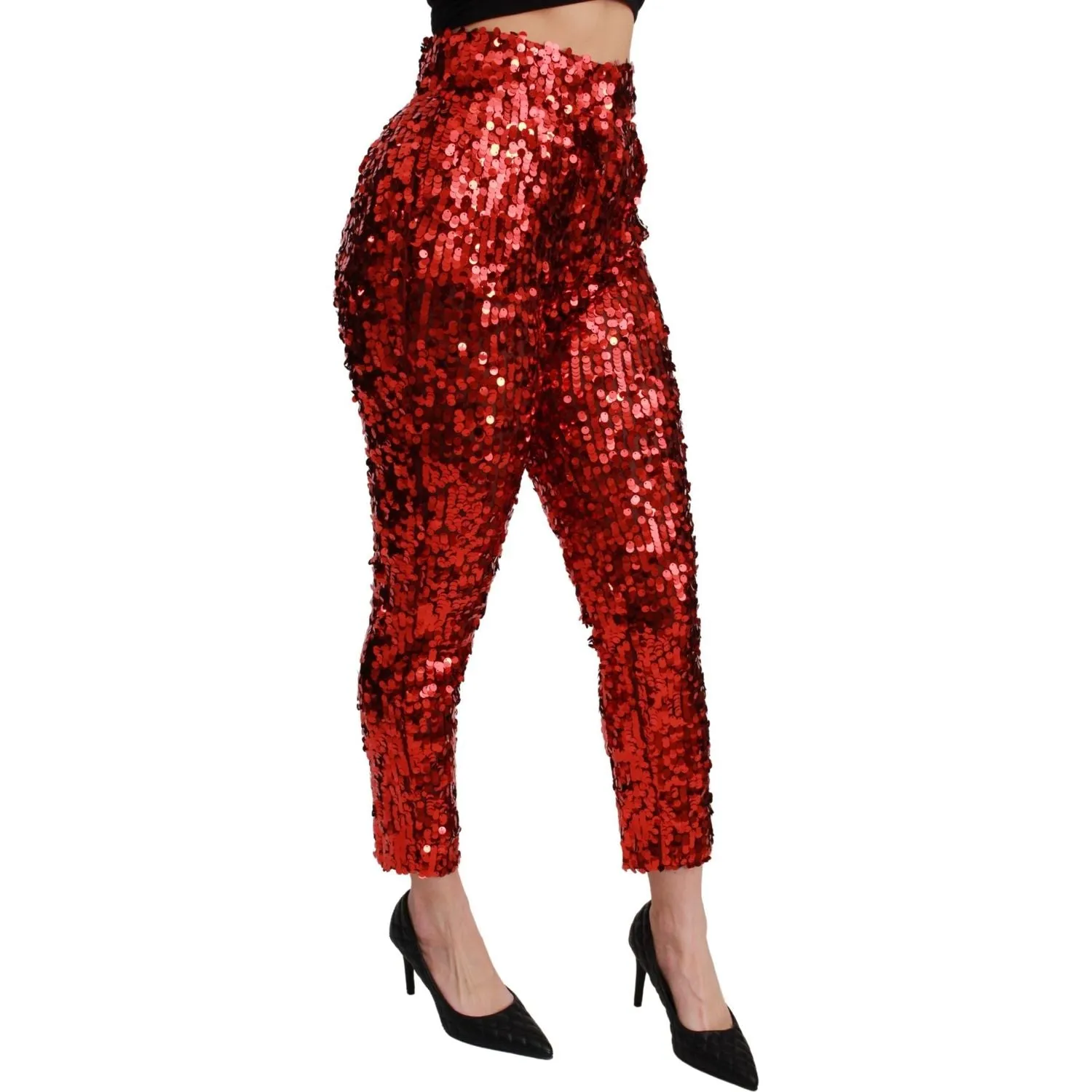 Dolce & Gabbana Elegant High-Waist Cropped Red Trousers