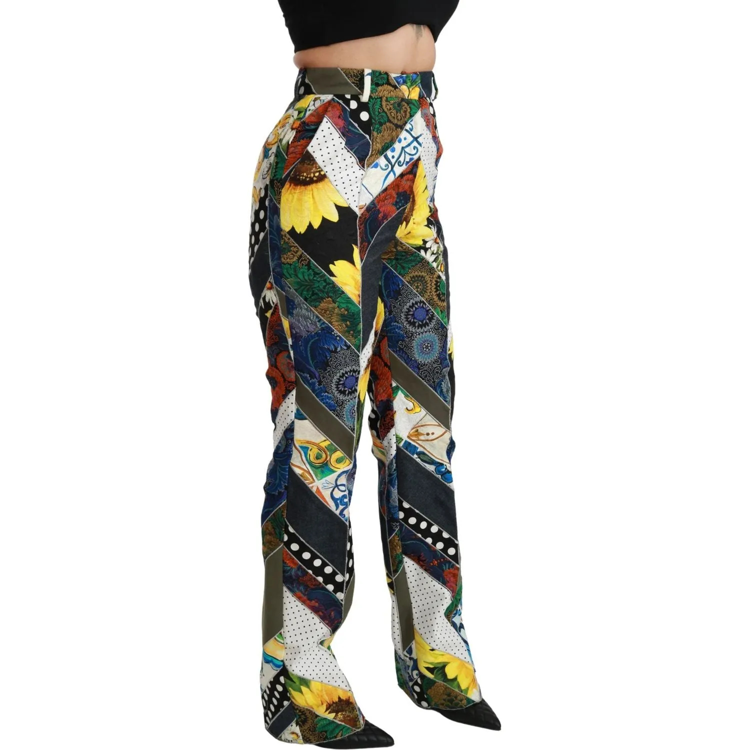 Dolce & Gabbana Elegant High Waist Multicolor Straight Pants