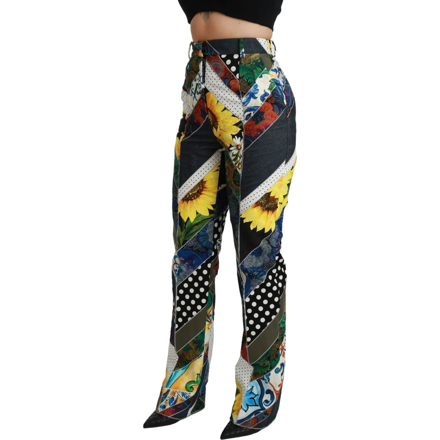 Dolce & Gabbana Elegant High Waist Multicolor Straight Pants