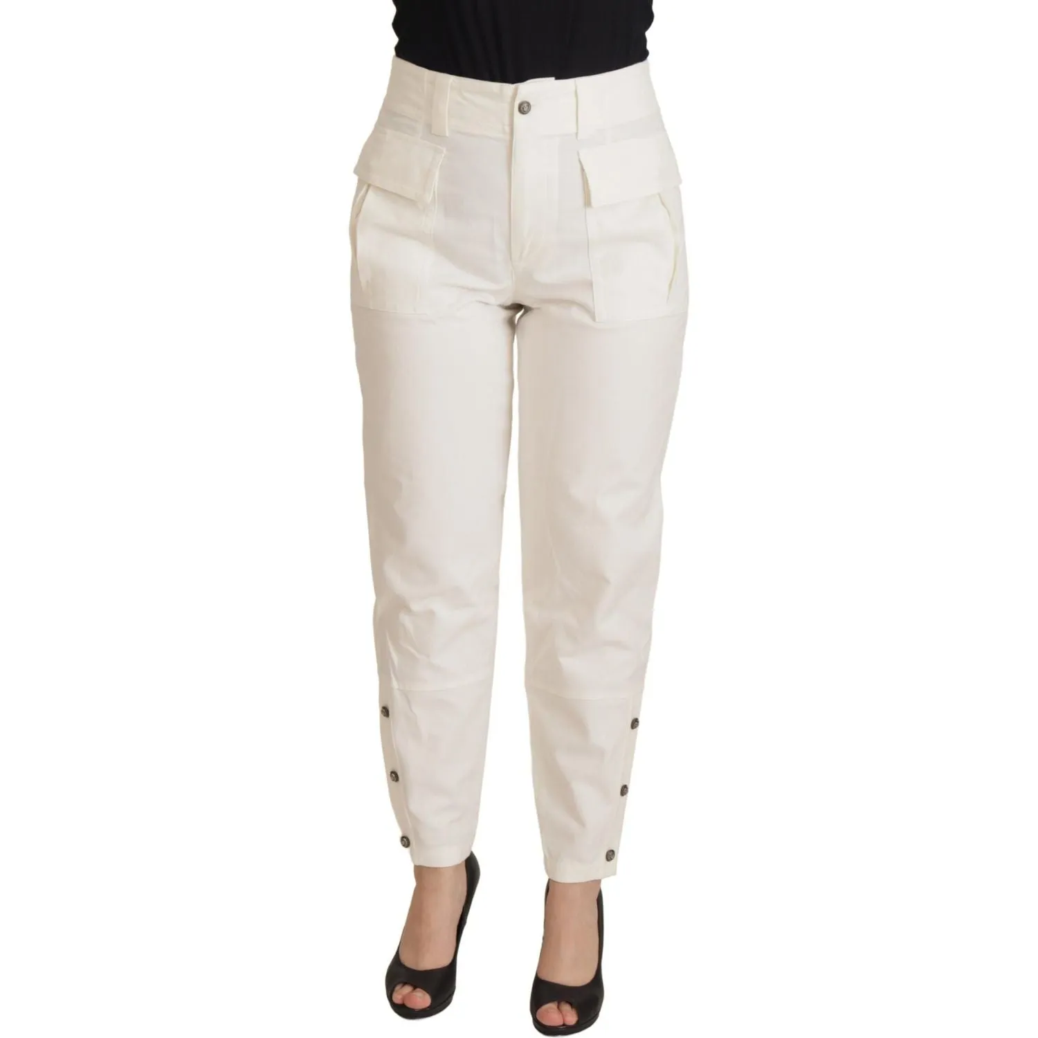 Dolce & Gabbana Elegant White High-Waist Tapered Trousers