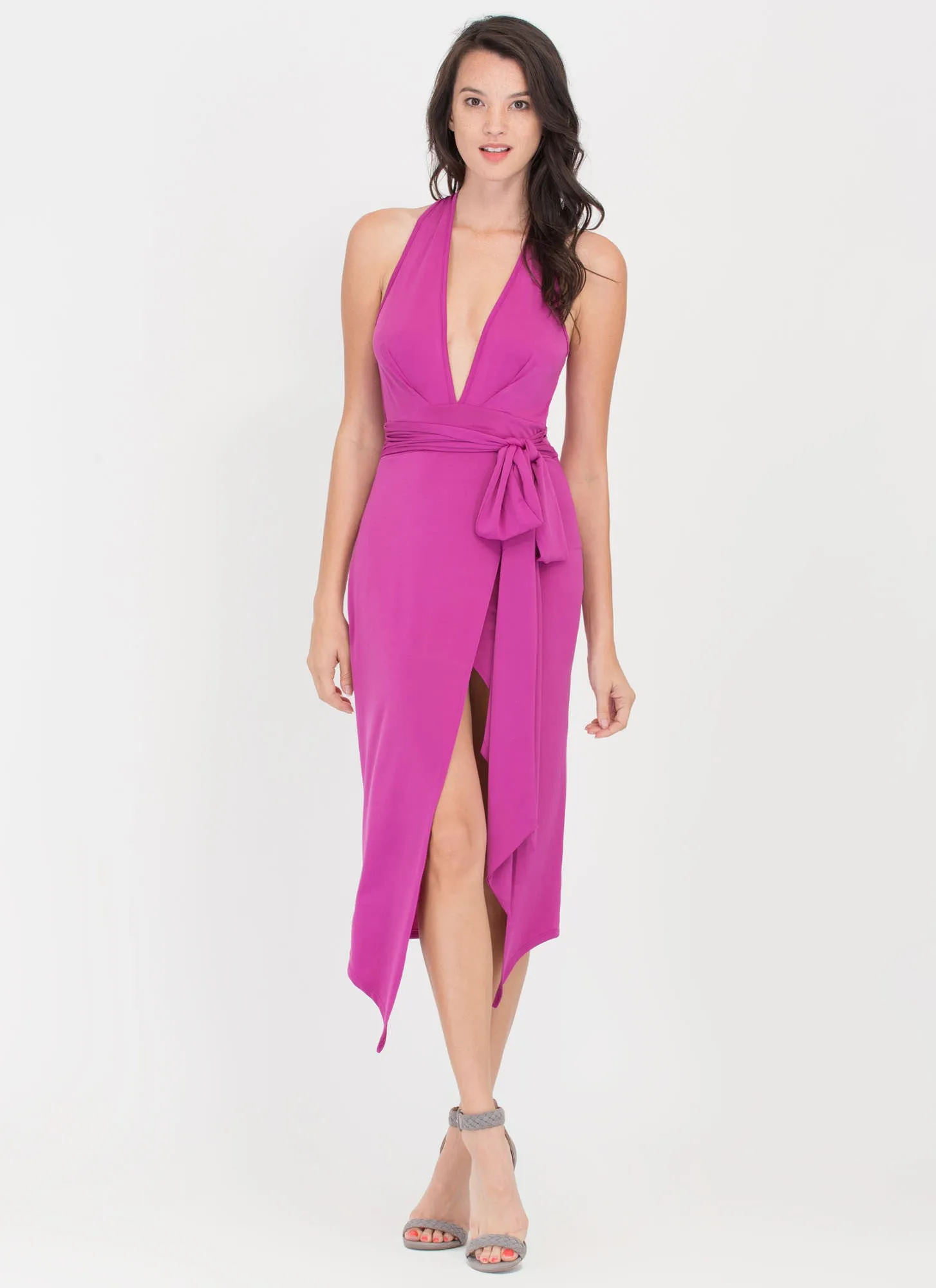 Double Date Plunging Tied Midi Dress