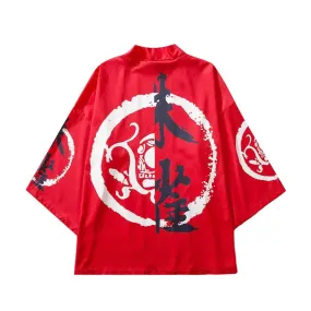 Dragon and Kanji Symbols 3/4 Sleeve Kimono