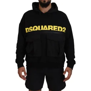 Dsquared² Black Cotton Hooded Printed Pullover Sweater