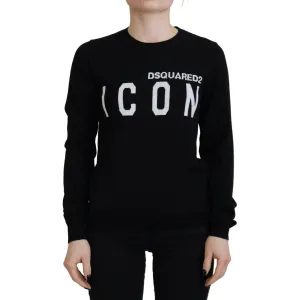 Dsquared² Black Virgin Wool Logo Print Long Sleeves Sweater