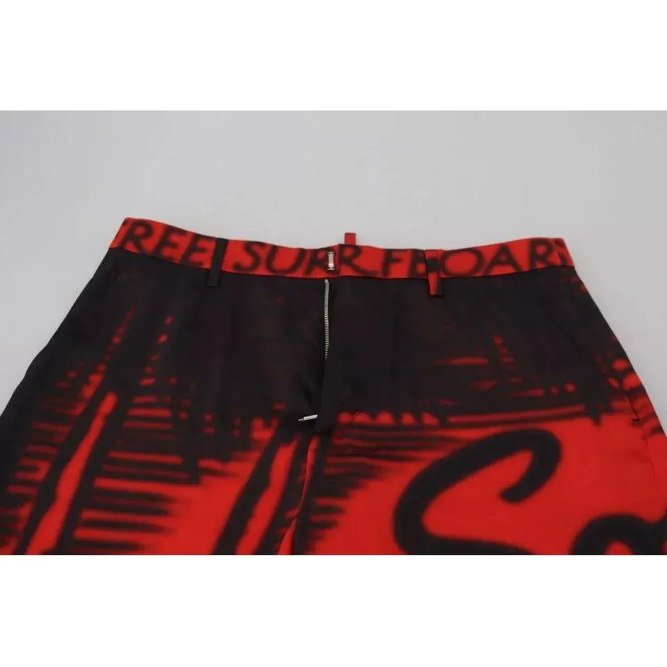 Dsquared² Red Printed High Waist Straight Pants