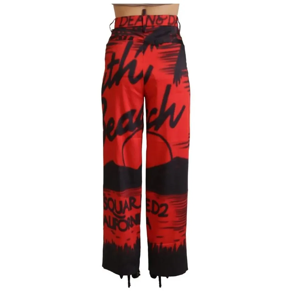 Dsquared² Red Printed High Waist Straight Pants