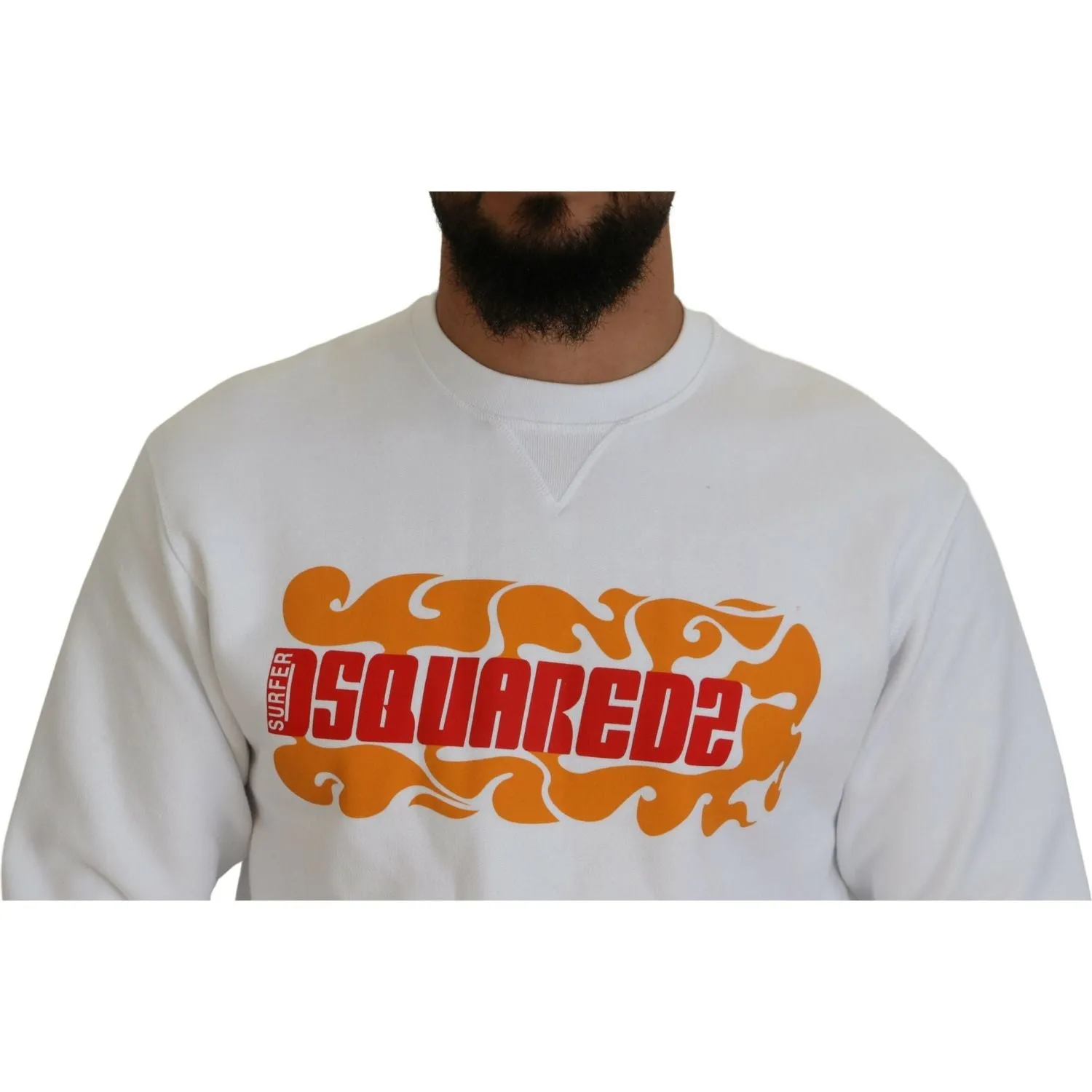 Dsquared² White Cotton Printed Long Sleeves Pullover Sweater