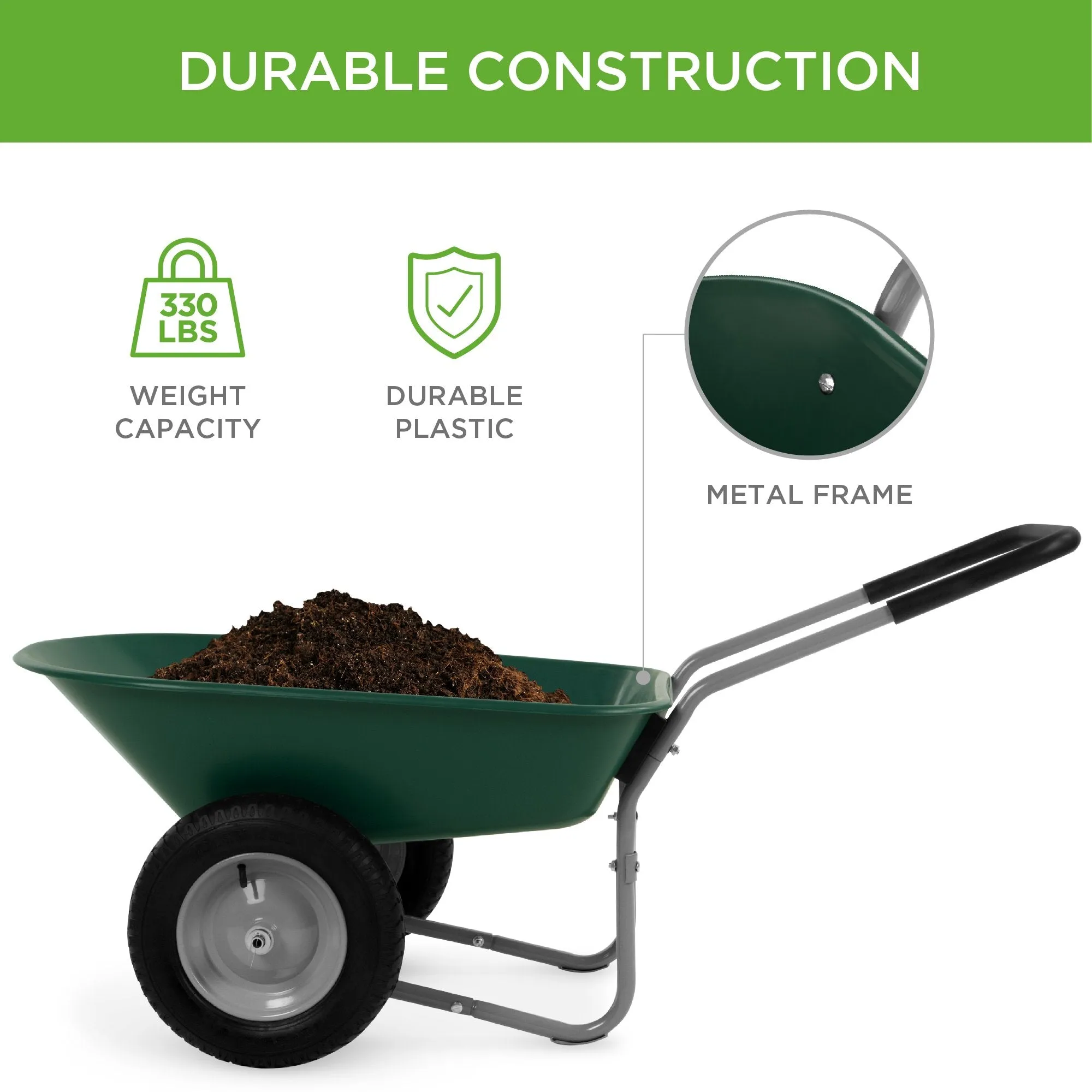 Dual-Wheel Wheelbarrow Garden Cart