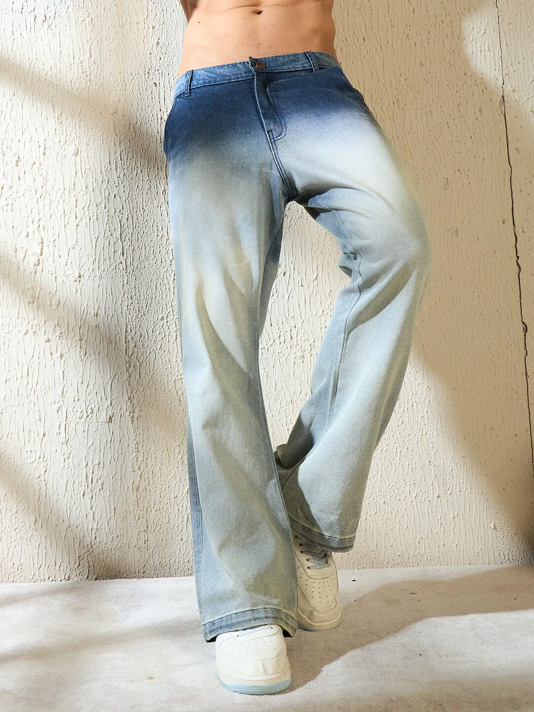 Dusty Blue Ombre Flared Denim