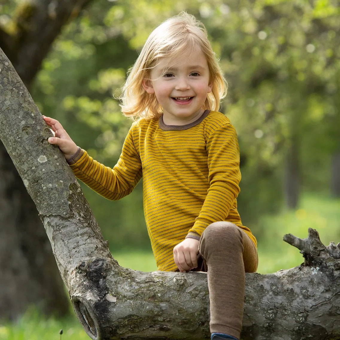 Engel Child Long Sleeve Shirt, Striped, Merino Wool/Silk