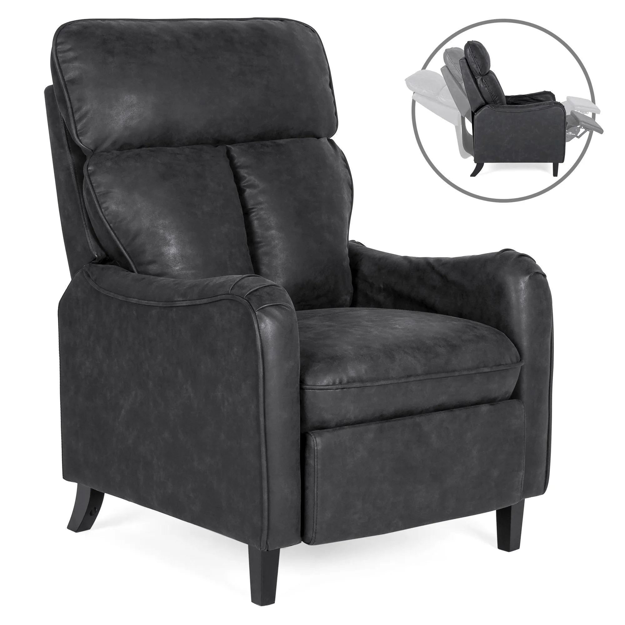 Faux Leather English Roll Arm Chair Recliner w/ 160-Degree Recline, Leg Rest