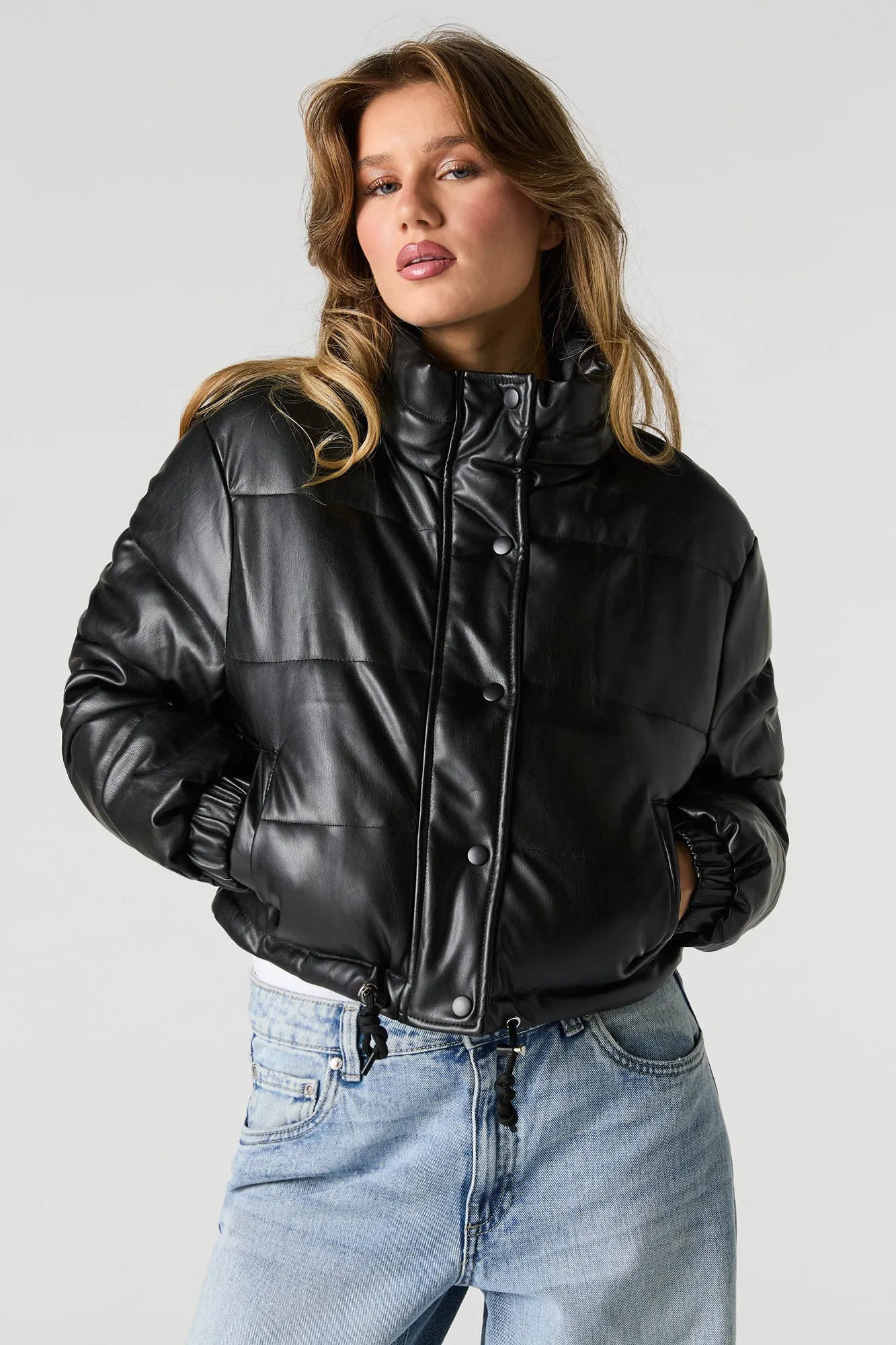 Faux Leather Puffer Jacket