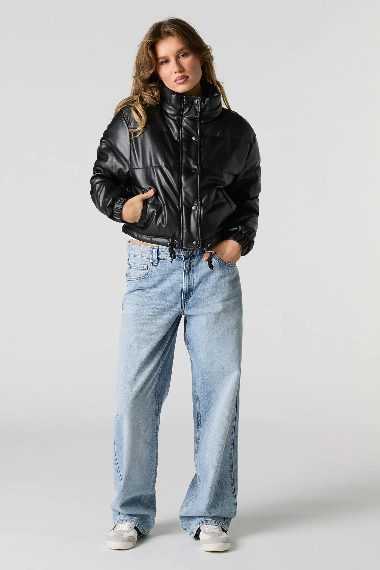 Faux Leather Puffer Jacket