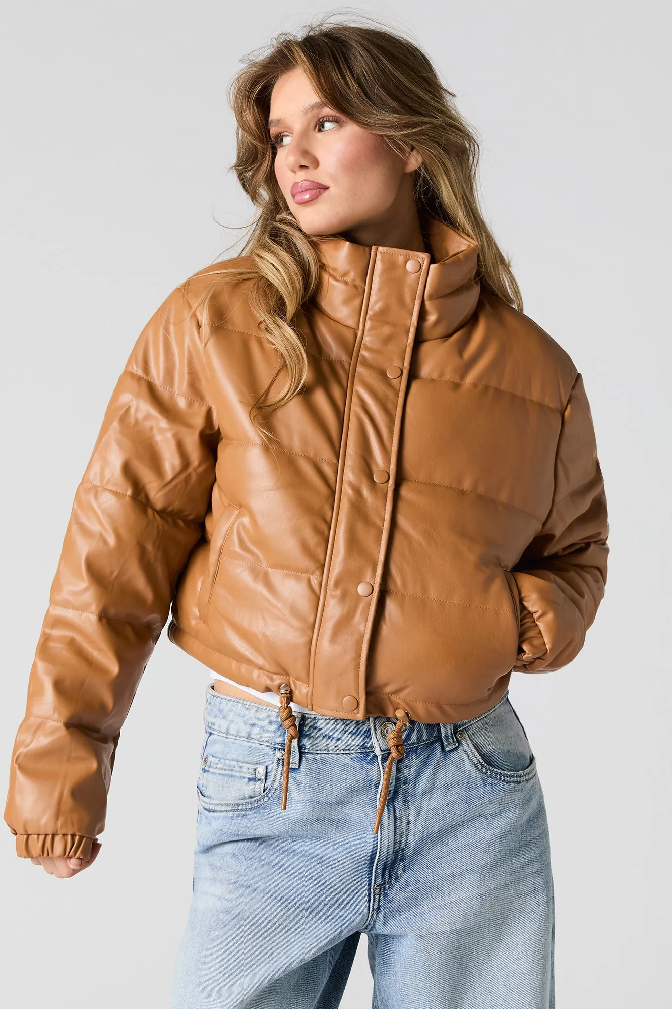 Faux Leather Puffer Jacket