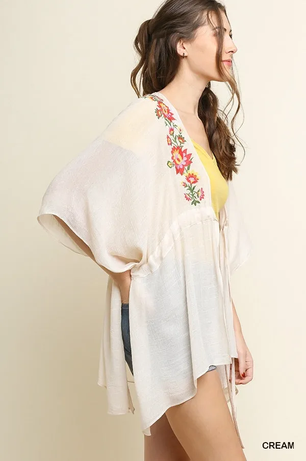 Floral Embroided Kimono, Cream