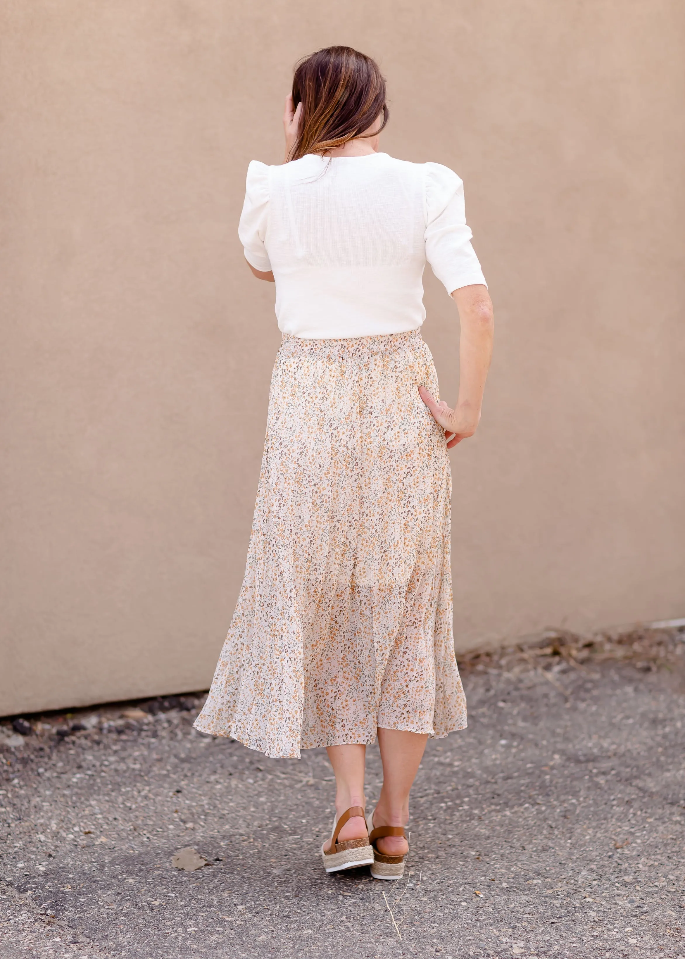 Floral Pleated Lined Midi Skirt - FINAL SALE