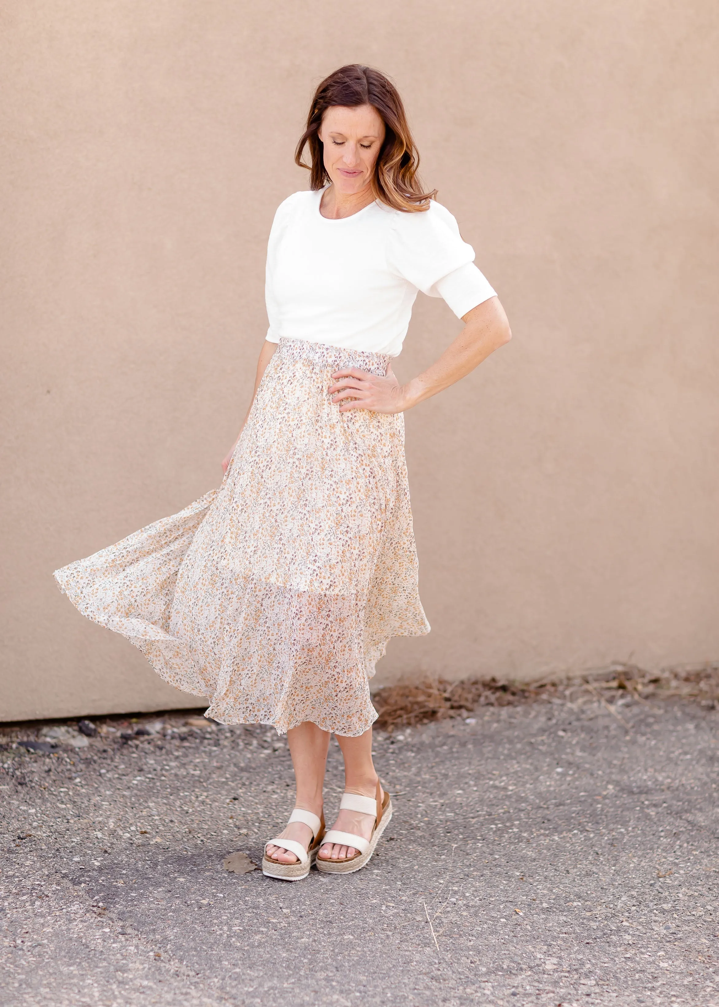 Floral Pleated Lined Midi Skirt - FINAL SALE