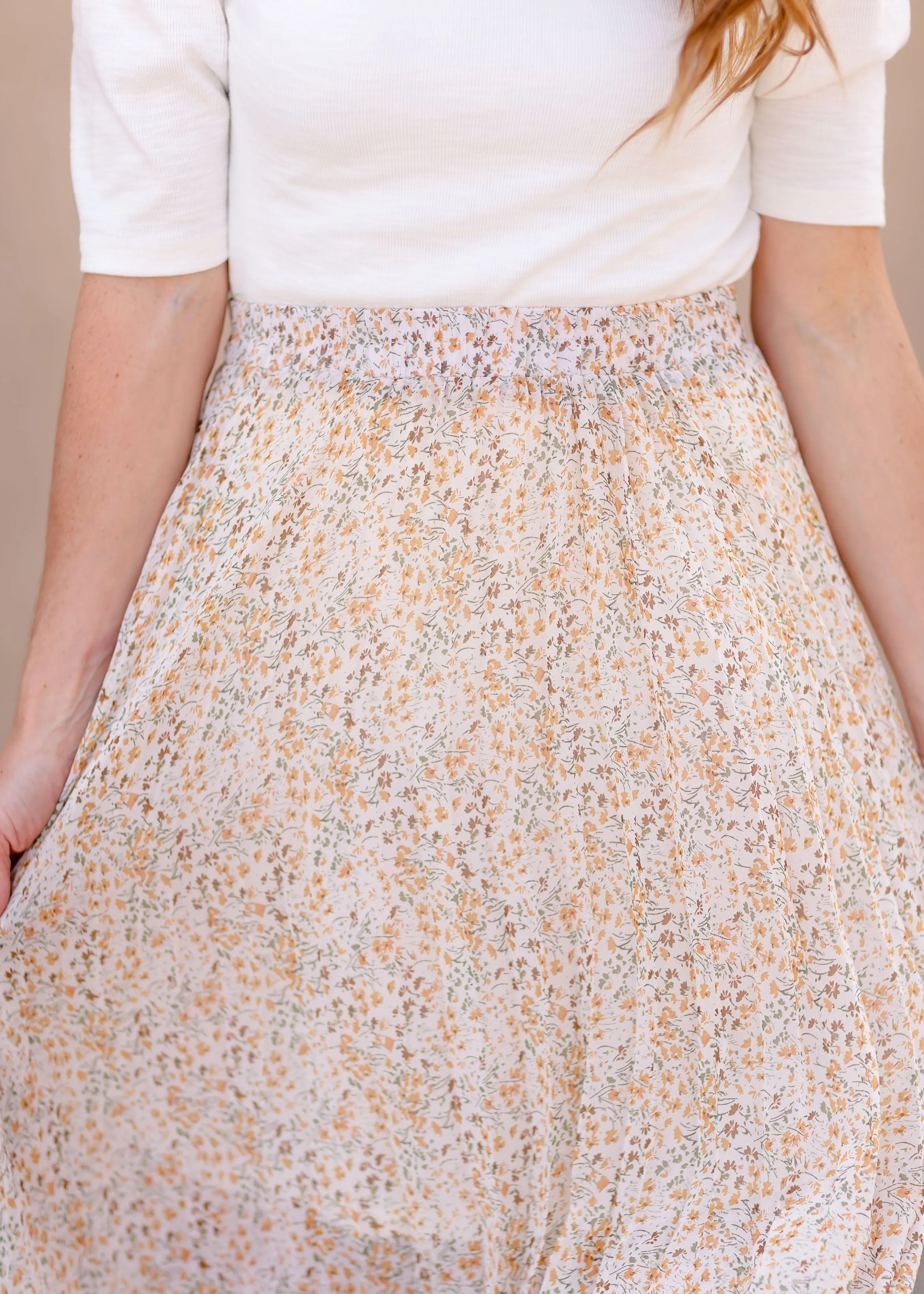 Floral Pleated Lined Midi Skirt - FINAL SALE