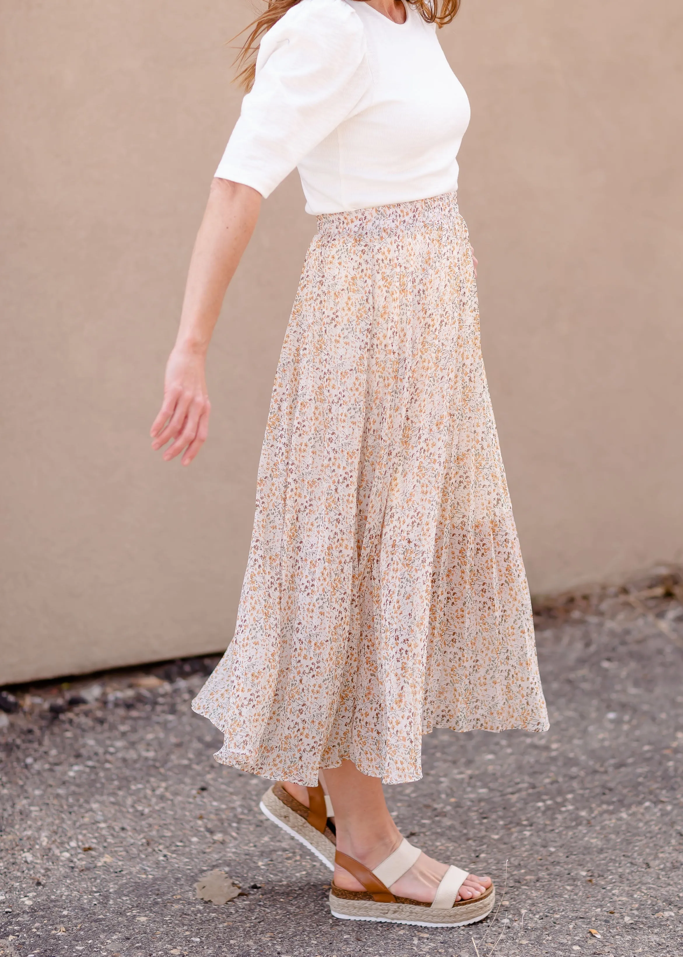 Floral Pleated Lined Midi Skirt - FINAL SALE