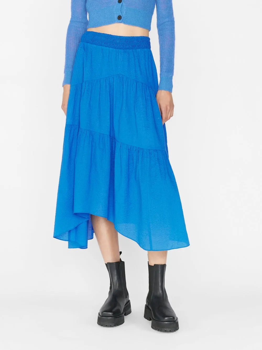 Frame - Gathered Seam Skirt in Cornflower Blue