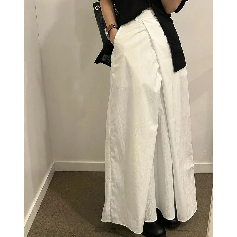 Girlary Summer New Chic French Retro Design Split Pocket Women Skirts Fashion Versatile Women's High Waist Slim Fit Pleated A-line Skirt