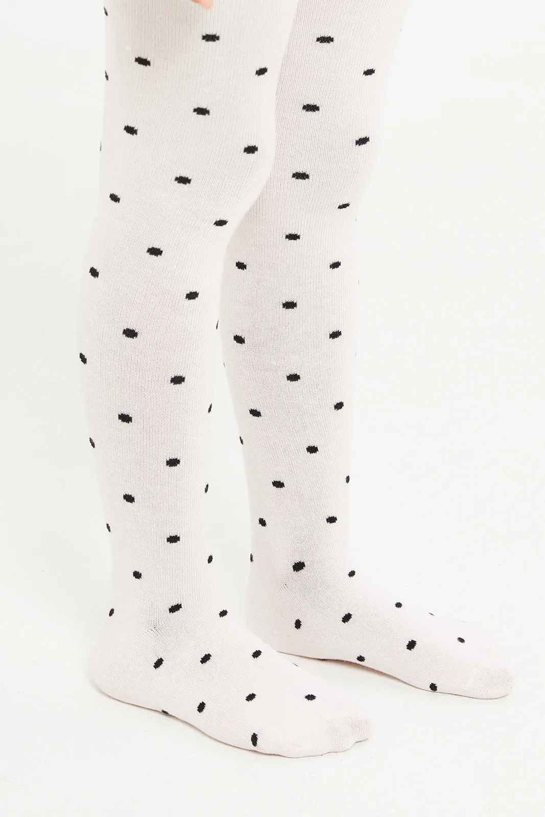 Girls Black And Pink Dotted Stockings Set (Pack Of 2)