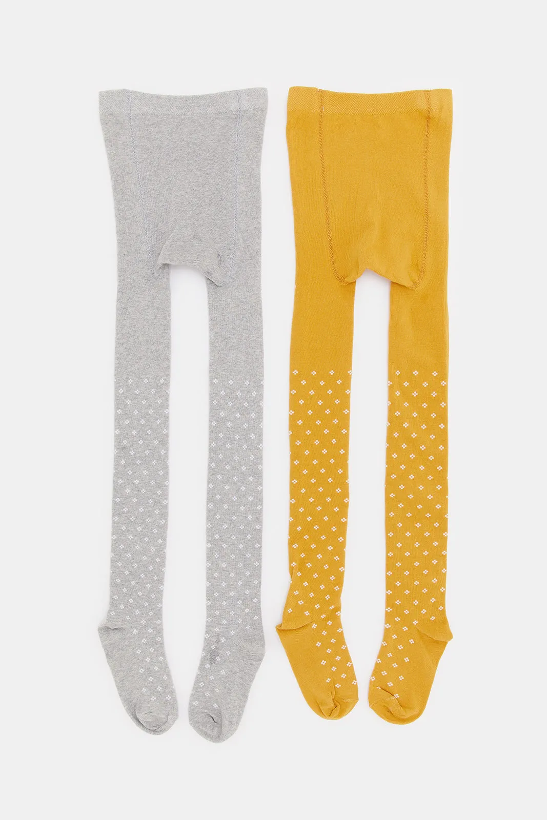 Girls Mustard And Grey Printed Long Length Stockings (Pack of 2)