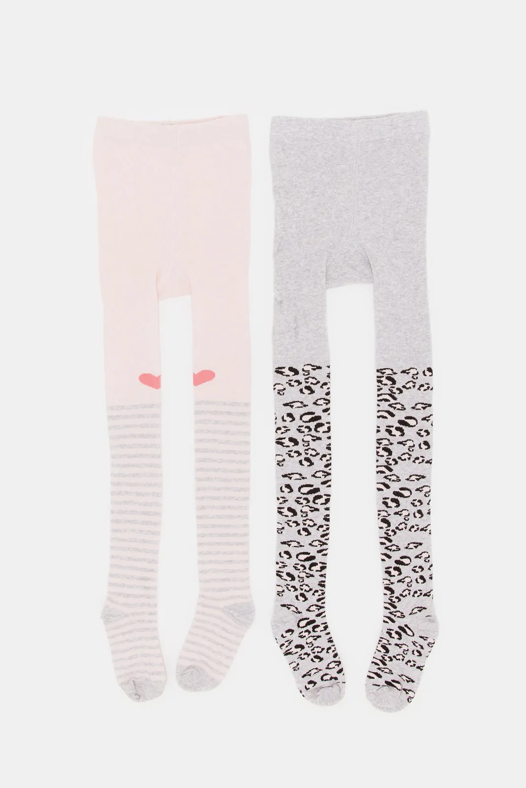 Girls Pink And Grey Printed Long Length Stockings (Pack of 2)