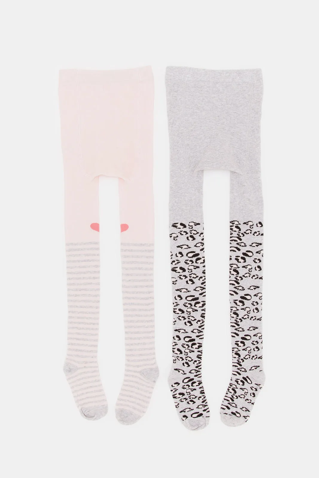 Girls Pink And Grey Printed Long Length Stockings (Pack of 2)