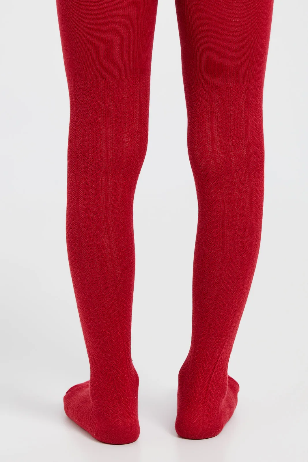 Girls Red And White Plain Stockings Set (Pack Of 2)