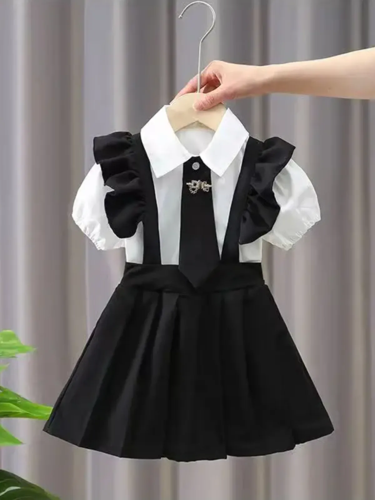 Girls Ruffled Sleeve Shirt and Cotton Dress