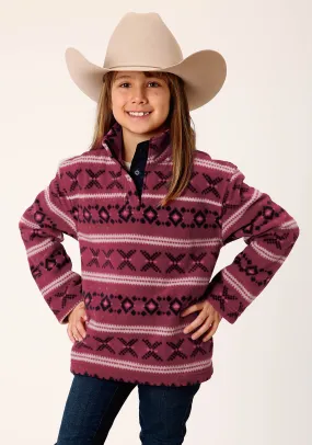 GIRLS WOMENS  RUSTY RED AZTEC PRINT POLAR FLEECE PULLOVER