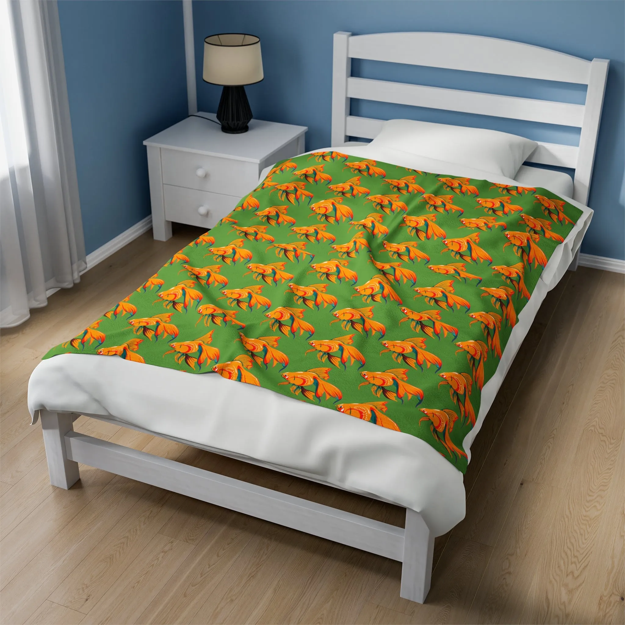 Goldfish Velveteen Plush Blanket (Green)